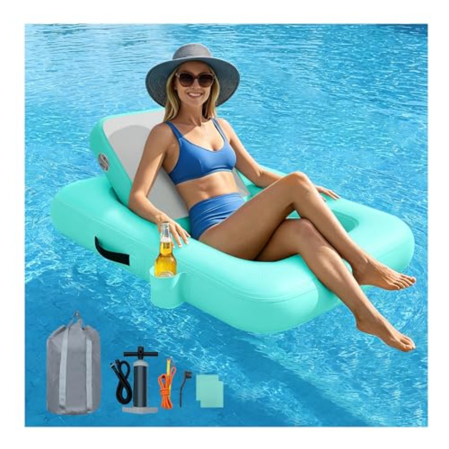Pool Lounger Inflatable - Cadeiras Flutuantes com Encosto, Cadeira Inflável